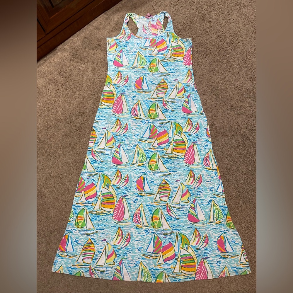 Lilly Pulitzer Treena Maxi Dress You Gotta Regatta Sailboat Size Large Cotton